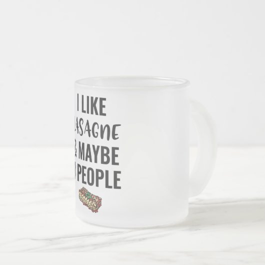 Ik hou van Lasagna en misschien 3 peoole Matglas Koffiemok (Voorkant rechts)