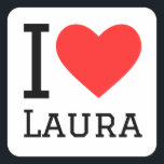 Ik hou van laura vierkante sticker<br><div class="desc">Ik hou van Laura,  voor vrouwelijke liefhebbers</div>