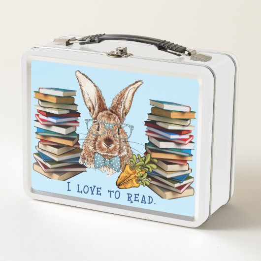 Ik hou van lezen - Konijn metalen lunchbox (Voorkant)