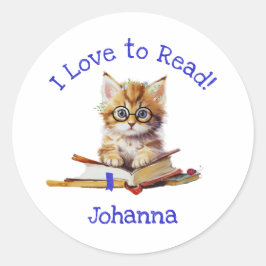 Ik hou van lezen met Schattigee kitten Ronde Sticker