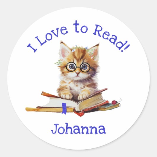 Ik hou van lezen met Schattigee kitten Ronde Sticker (Voorkant)