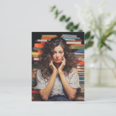 Ik hou van lezen, portret van een dame, Boekachtig Briefkaart (Staand voorkant)