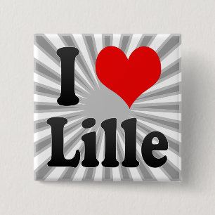 Ik hou van Lille, Frankrijk. J'Ai L'Amour Lille, F Vierkante Button 5,1 Cm