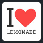 Ik hou van limonade vierkante sticker<br><div class="desc">Ik hou van limonade,  voor fruitliefhebbers</div>