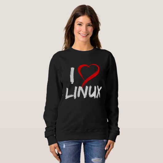 Ik hou van Linux met Hart Pinguïn Tux Open Source Trui (Voorkant volledig)