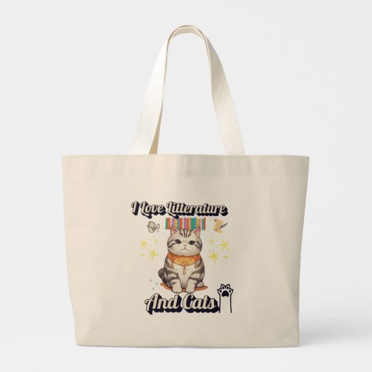 Ik hou van literatuur en katten" Togs Design Grote Tote Bag (Achterkant)