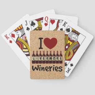 Ik hou van Livermore-wijnen Hart en wijnflessen Pokerkaarten