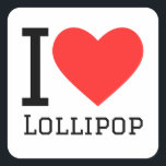Ik hou van lolly vierkante sticker<br><div class="desc">Ik hou van lolly,  voor liefhebbers van eten</div>