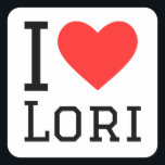 Ik hou van lori vierkante sticker<br><div class="desc">Ik hou van Lori,  voor vrouwelijke namen.</div>