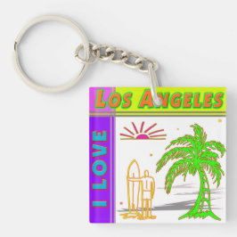"Ik hou van Los Angeles"Sun Palm Tree&Surfer2 Sleu Sleutelhanger