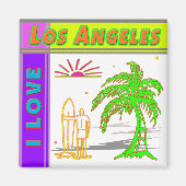 "Ik hou van Los Angeles"Sun Palm Tree&Surfer#2 Mag Magneet (Voorkant)