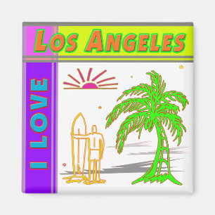 "Ik hou van Los Angeles"Sun Palm Tree&Surfer#2 Mag Magneet