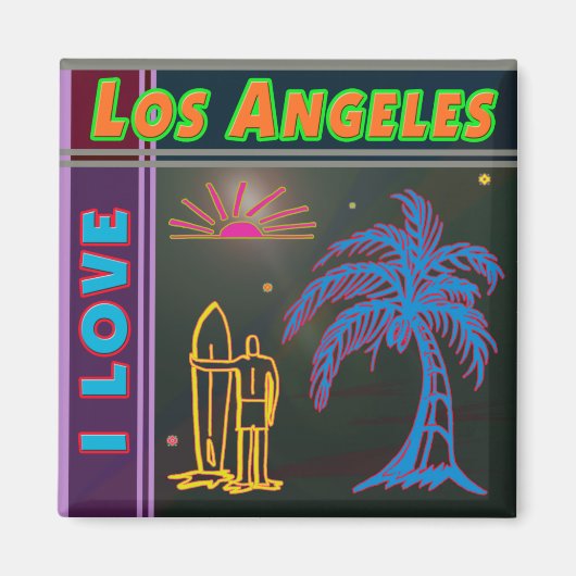 "Ik hou van Los Angeles" Sun, palm Tree&Surfer Mag Magneet (Voorkant)