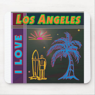 "Ik hou van Los Angeles" Sun Palm Tree&Surfer Mous Muismat