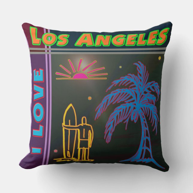 "Ik hou van Los Angeles" Sun, palm Tree&Surfer Pil Kussen (Voorkant)