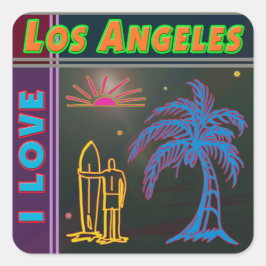 "Ik hou van Los Angeles" Sun, Palm Tree&Surfer Sti Vierkante Sticker