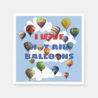 Ik hou van luchtballonnen met rode blauwe tekstwol servet