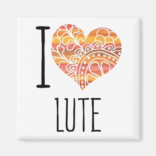 Ik hou van Lute Oranje Mandala Heart Magneet (Voorkant)