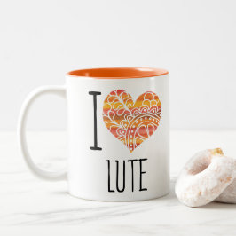 Ik hou van Lute Oranje Mandala Heart Tweekleurige Koffiemok