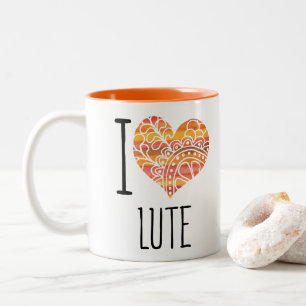 Ik hou van Lute Oranje Mandala Heart Tweekleurige Koffiemok