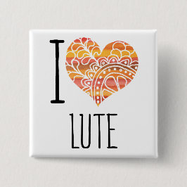 Ik hou van Lute Oranje Mandala Heart Vierkante Button 5,1 Cm