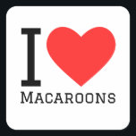 Ik hou van macarons vierkante sticker<br><div class="desc">Ik hou van macarons,  voor voedselliefhebbers</div>