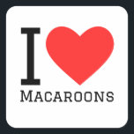 Ik hou van macarons vierkante sticker<br><div class="desc">Ik hou van macarons,  voor voedselliefhebbers</div>