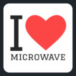 Ik hou van magnetron vierkante sticker<br><div class="desc">Ik hou van magnetron,  voor voedselliefhebbers</div>