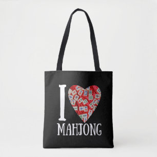 Ik hou van mahjong - mahjong tegels hart tote bag