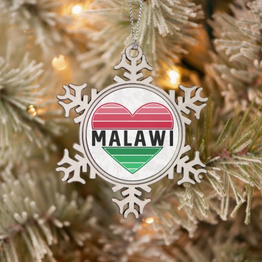 Ik hou van Malawi, Malawisch hart Tin Sneeuwvlok Ornament (Boom)
