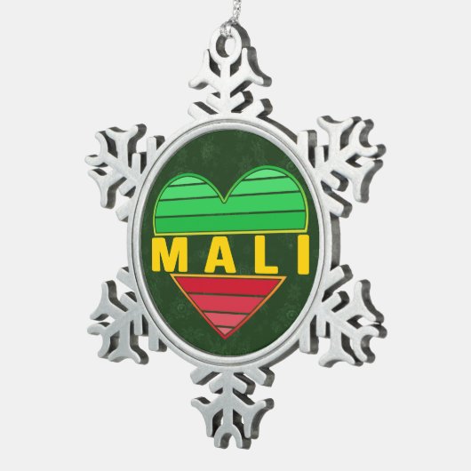 Ik hou van Mali, Malinees hart Tin Sneeuwvlok Ornament (Rechts)