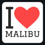 Ik hou van malibu vierkante sticker<br><div class="desc">Ik hou van malibu,  voor Californische liefhebbers</div>