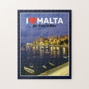 Ik hou van Malta St.Paul's Bay Bij Nacht Mediterra Legpuzzel