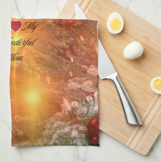 Ik hou van mam, gouden kerst, theedoek (Quarter Fold)