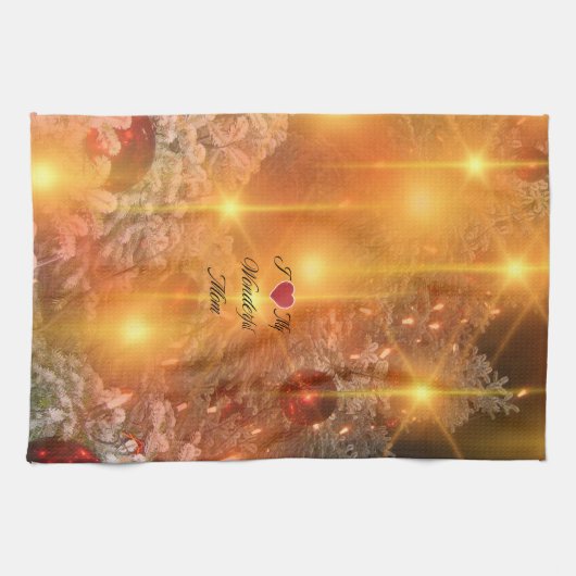 Ik hou van mam, gouden kerst, theedoek (Horizontaal)