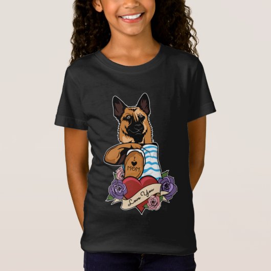 Ik hou van mam Tattoo... ik ben herder. T-shirt (Voorkant)