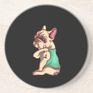 Ik hou van mam Tattoo Lover Funny French Bulldog G Zandsteen Onderzetter