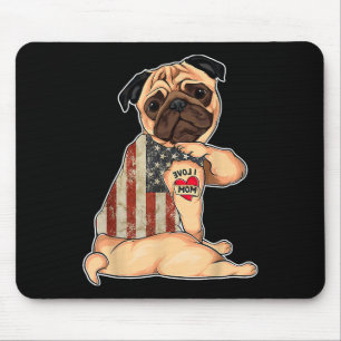 Ik hou van mam Tattoo Pug Dog Shirt American Flag  Muismat