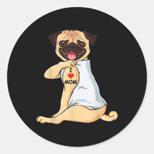 Ik hou van mam Tattoo Pug mam Hondenliefhebber Vro Ronde Sticker