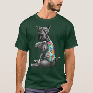 Ik hou van mama Funny Pitbull Dog Tattoo Flower Mo T-shirt