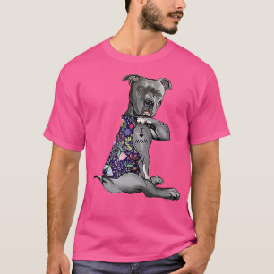 Ik hou van mama Funny Pitbull Dog Tattoo Flower Mo T-shirt