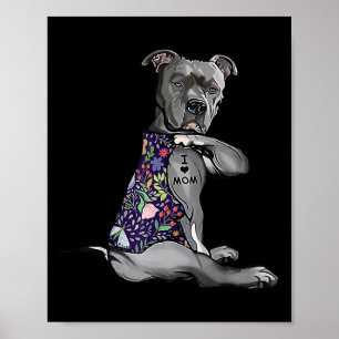 Ik hou van mama grappige Pitbull Dog Tattoo Flower Poster