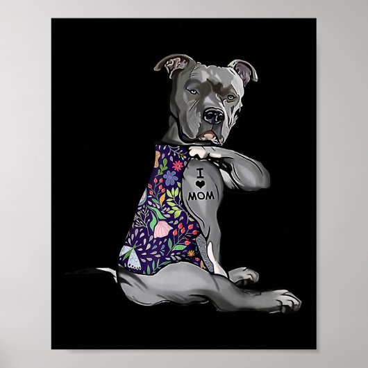 Ik hou van mama grappige Pitbull Dog Tattoo Flower Poster (Voorkant)