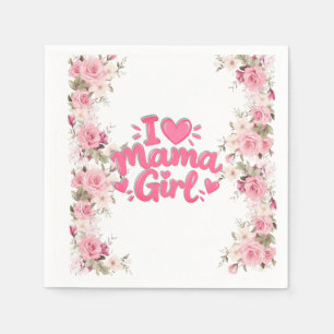 Ik hou van Mama Meisje Roze Bloemachtige Baby Meis Servet