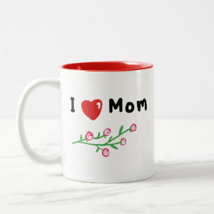 Ik hou van mama Simple Hand-draw Graphic T-shirts Tweekleurige Koffiemok