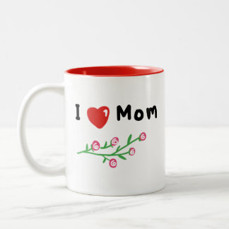 Ik hou van mama Simple Hand-draw Graphic T-shirts Tweekleurige Koffiemok