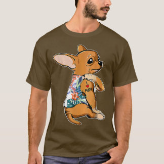 Ik hou van mama Tattoo Chihuahua Dog bloemen Mothe T-shirt