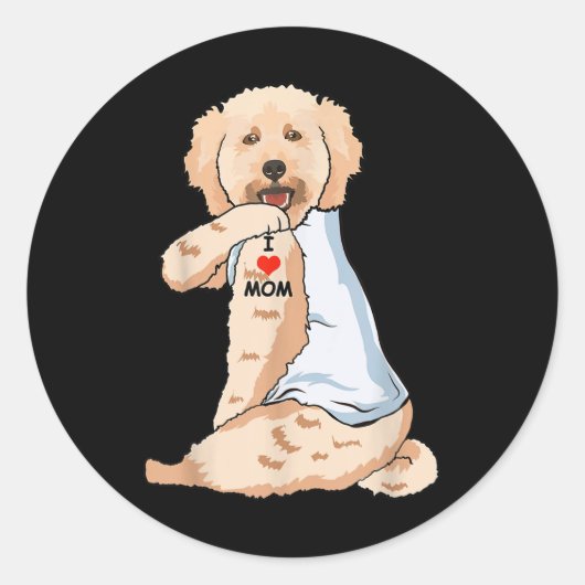 Ik hou van mama Tattoo Poodle Ma Hondenliefhebber  Ronde Sticker (Voorkant)