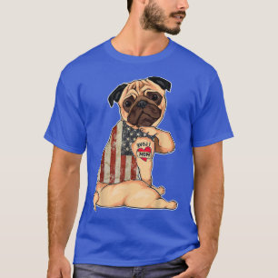Ik hou van mama Tattoo Pug Dog American Flag Moede T-shirt