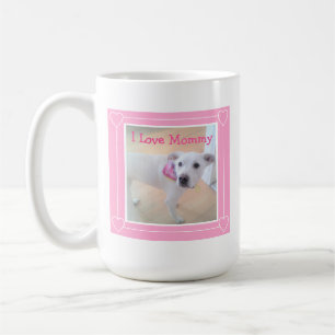 Ik hou van mammie Cute White Puppy Dog  Roze Koffiemok
